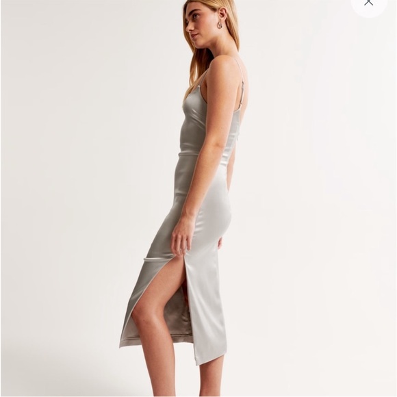 Abercrombie & Fitch Satin Stretch Column Midi Slip Dress Grey M - Picture 3 of 11